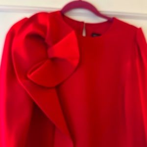 Deep red fun and flirty designer dress. Valentine Day-perfect!